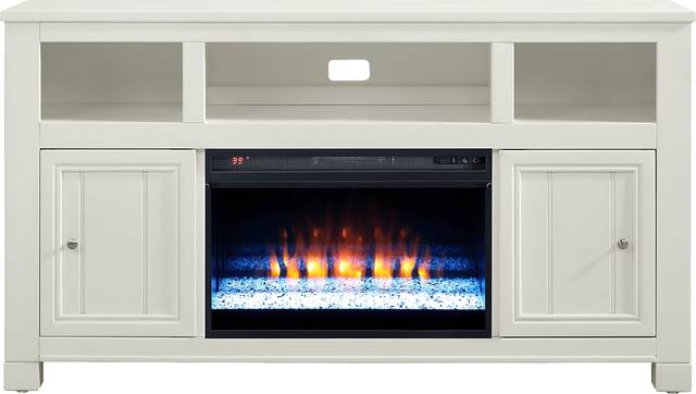 Lakeside Cottage White 64 In. Console with Electric Fireplace - Thumbnail - Image 1