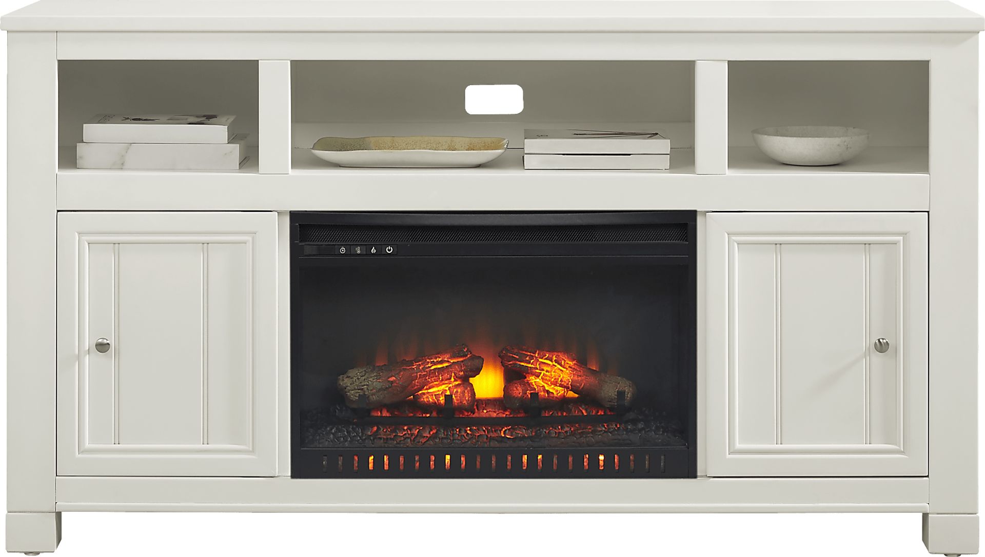 Lakeside Cottage White 64 In. Console with Electric Log Fireplace - Image 2
