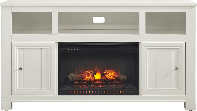 Lakeside Cottage White 64 In. Console with Electric Log Fireplace