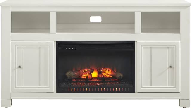 Lakeside Cottage White 64 In. Console with Electric Log Fireplace - Thumbnail - Image 1