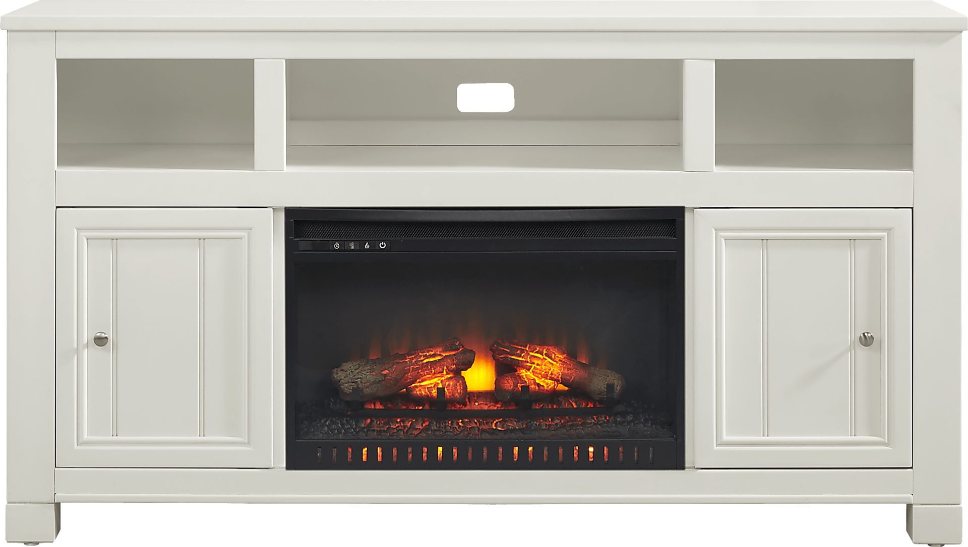 Lakeside Cottage White 64 In. Console with Electric Log Fireplace - Image 1