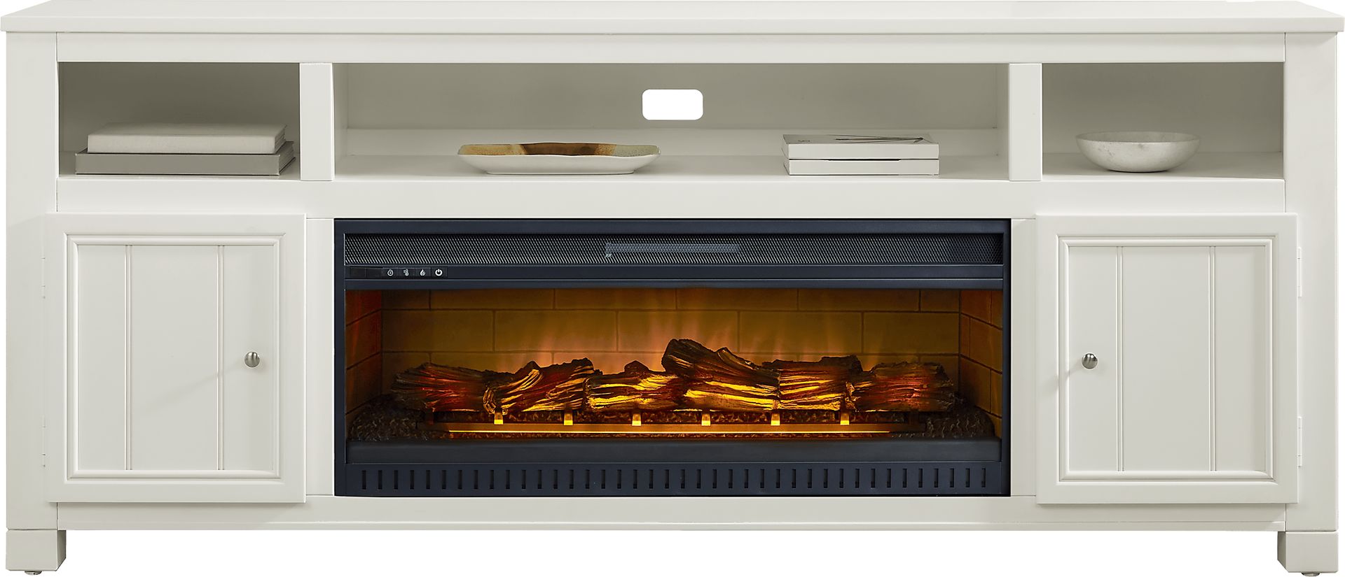 Lakeside Cottage White 84 In. Console with Electric Log Fireplace - Image 2
