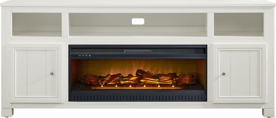 Lakeside Cottage White 84 In. Console with Electric Log Fireplace