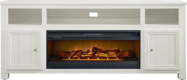 Lakeside Cottage White 84 In. Console with Electric Log Fireplace - Thumbnail - Image 1