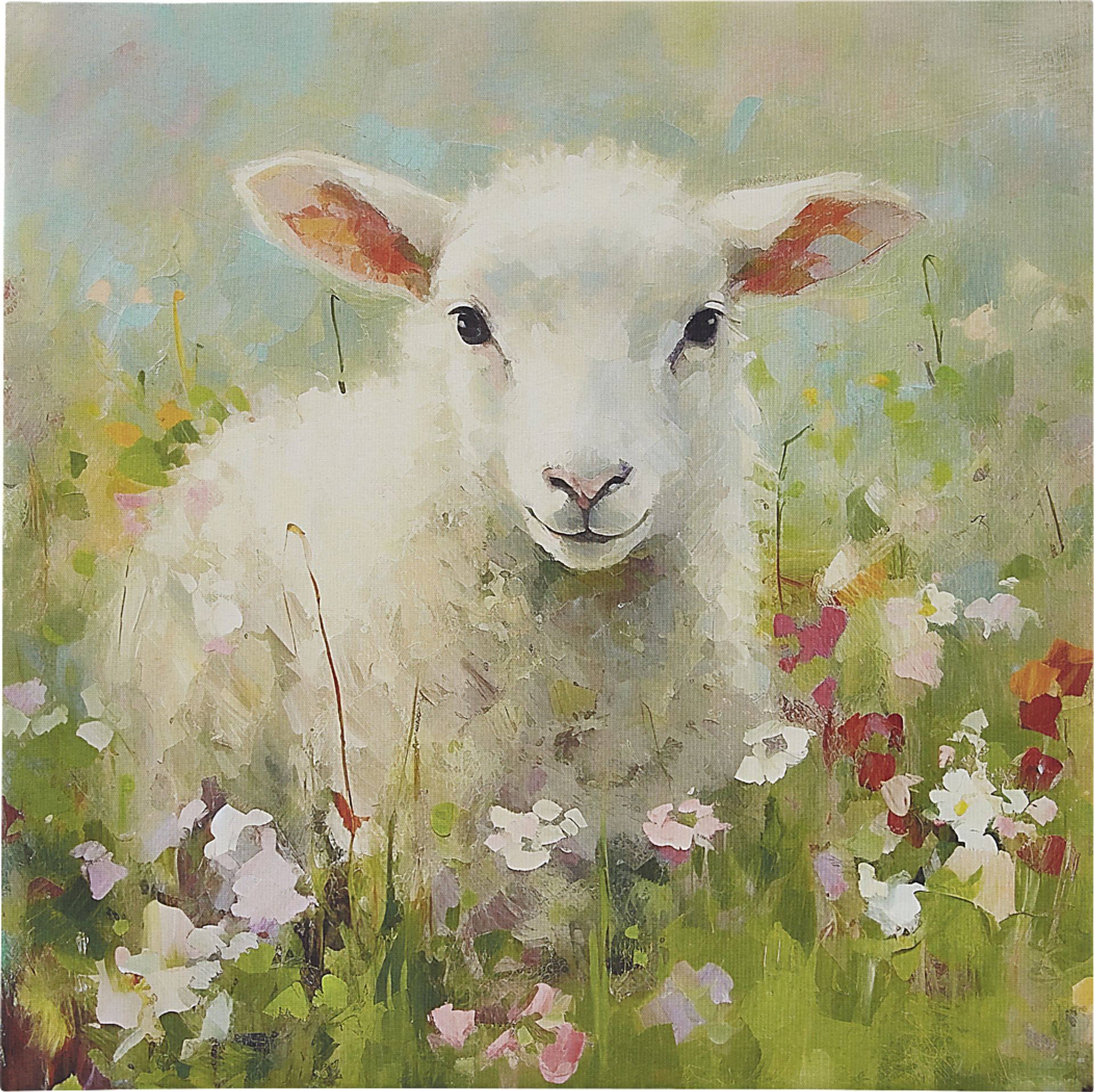 Lamb Of Flowers Green Wall Decor - Image 1