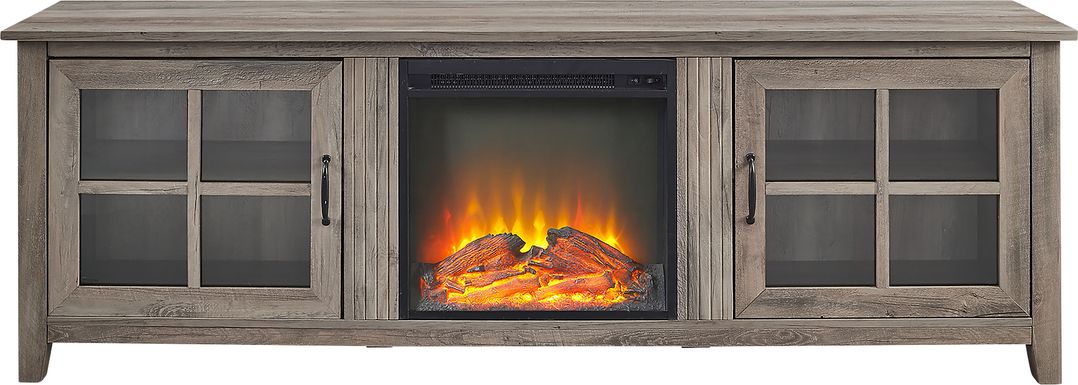 Lambdin Gray 70 in. Console, With Electric Fireplace