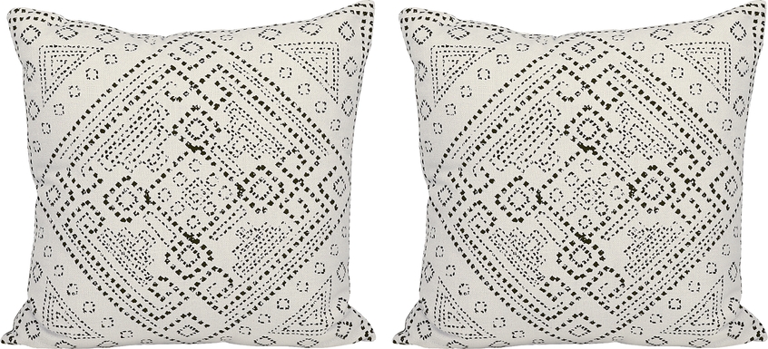 Kilim Stitch White Indoor/Outdoor Accent Pillows, Set of Two