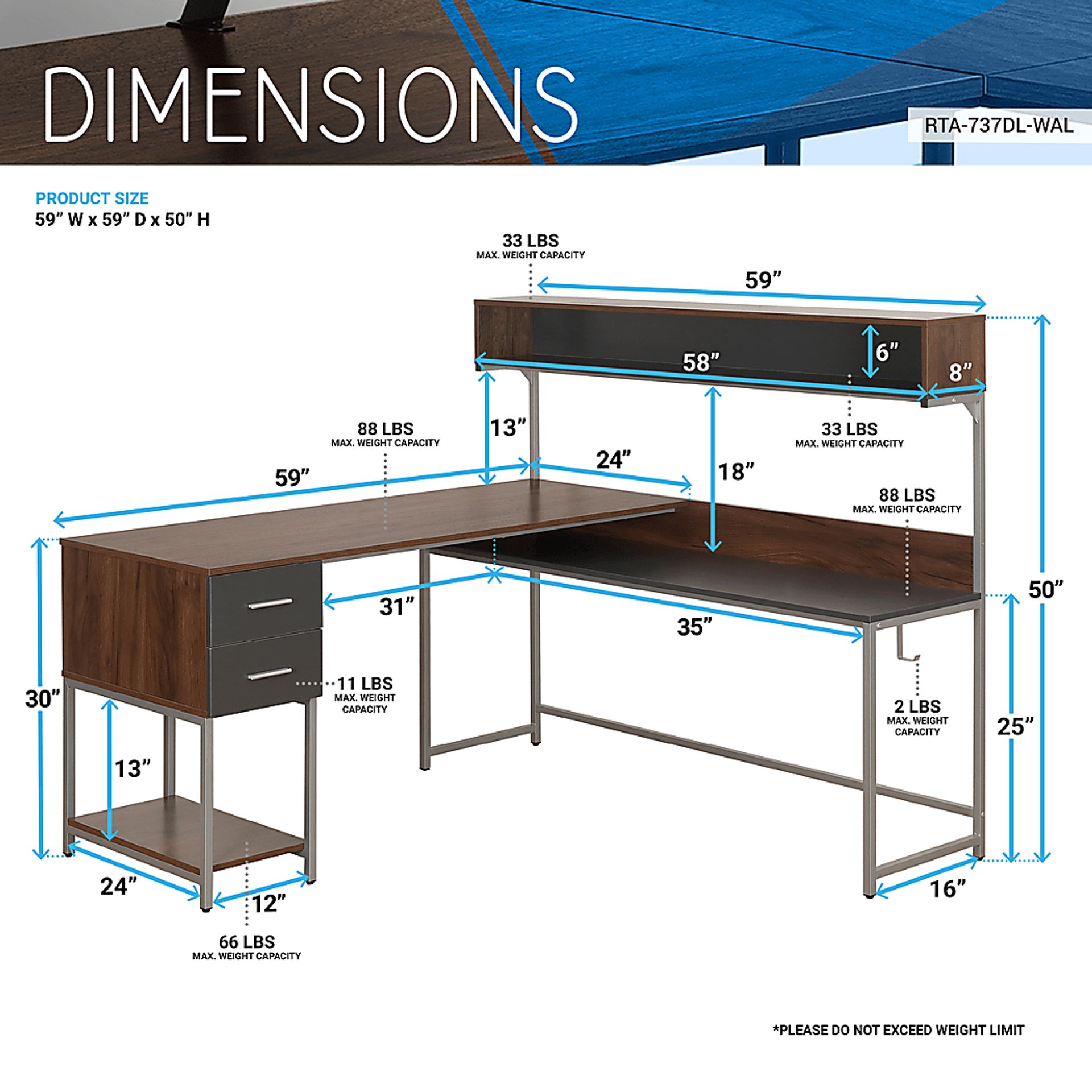 Lamlou Walnut L-Shaped Storage Desk - Image 4