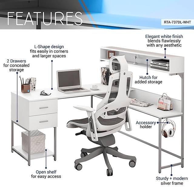Lamlou White L-Shaped Storage Desk - Thumbnail - Image 3