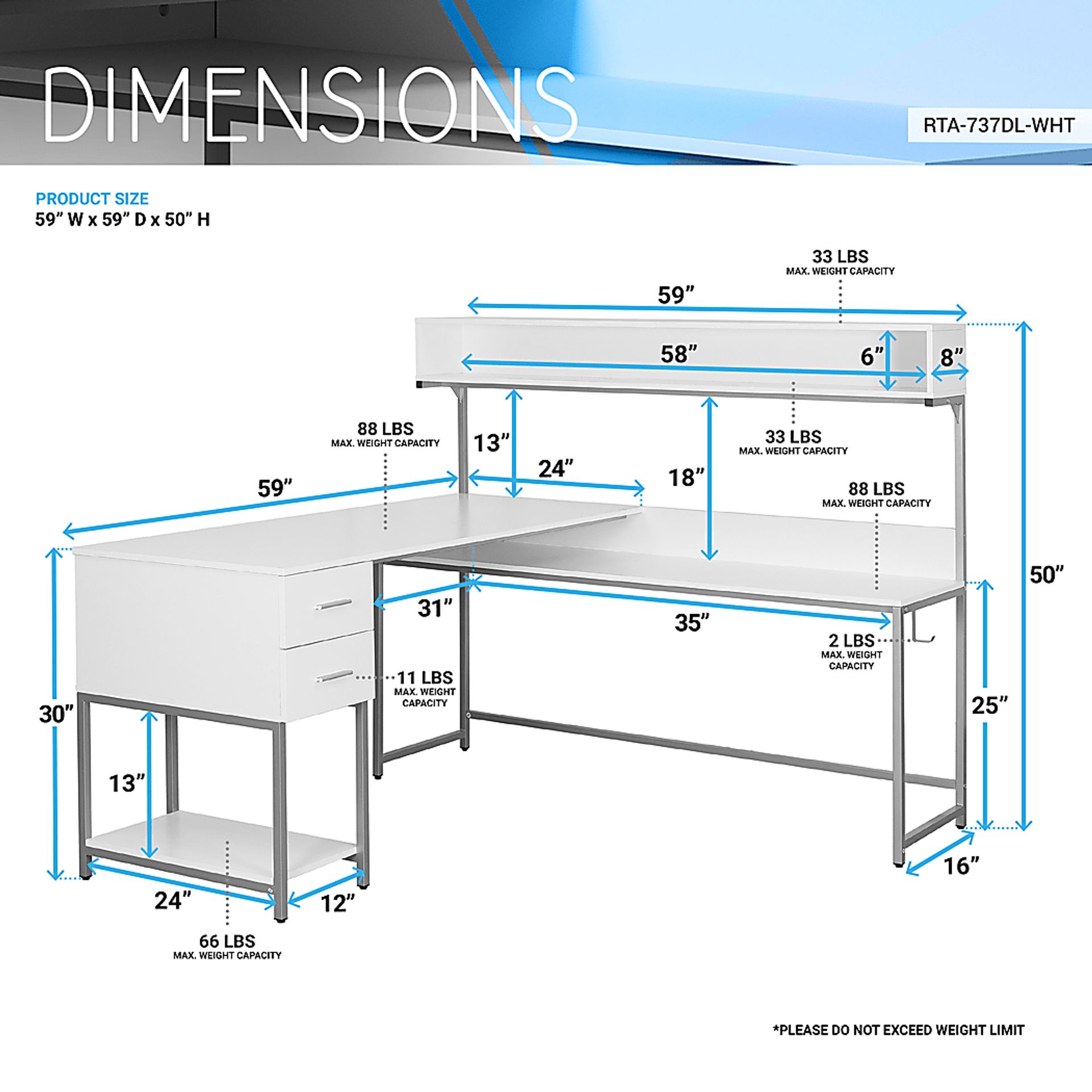 Lamlou White L-Shaped Storage Desk - Image 4