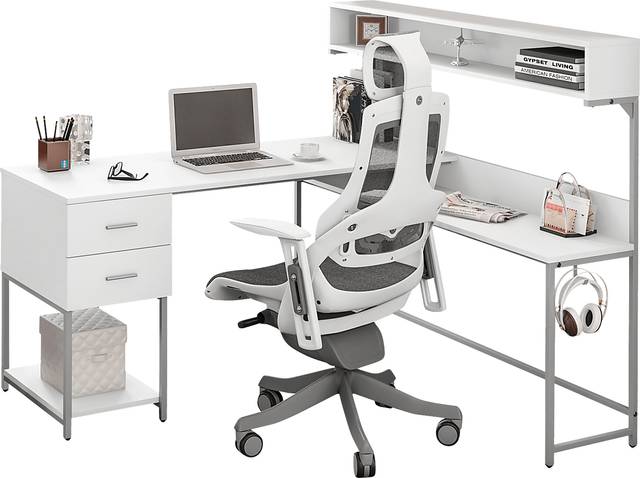 Lamlou White L-Shaped Storage Desk - Thumbnail - Image 1