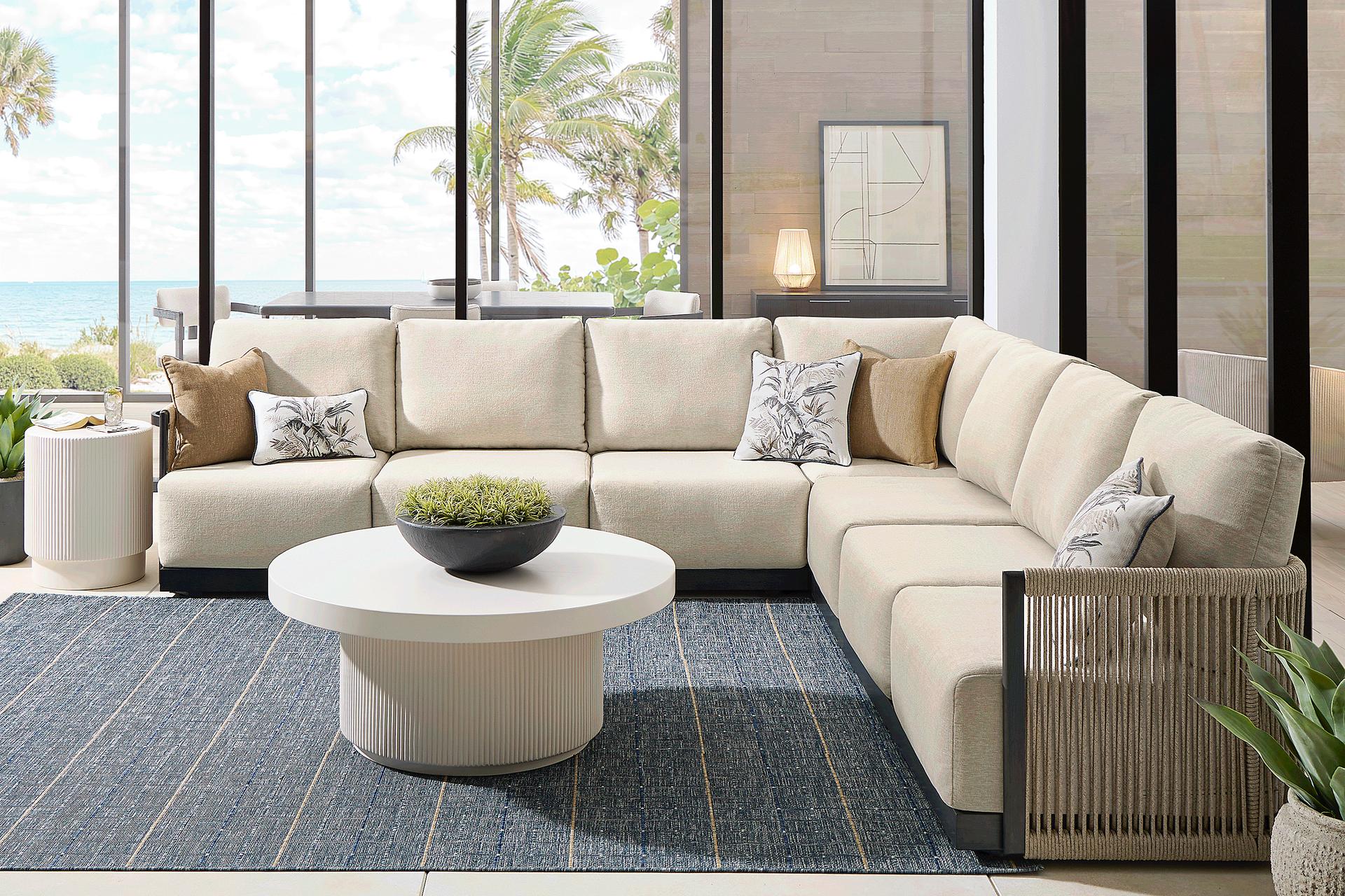 Lanai Black 7 Pc Outdoor Sectional with Cream Cushions