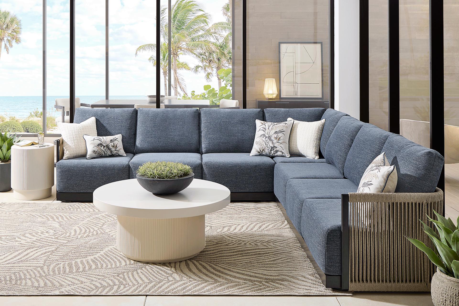 Lanai Black 7 Pc Outdoor Sectional with Mineral Cushions