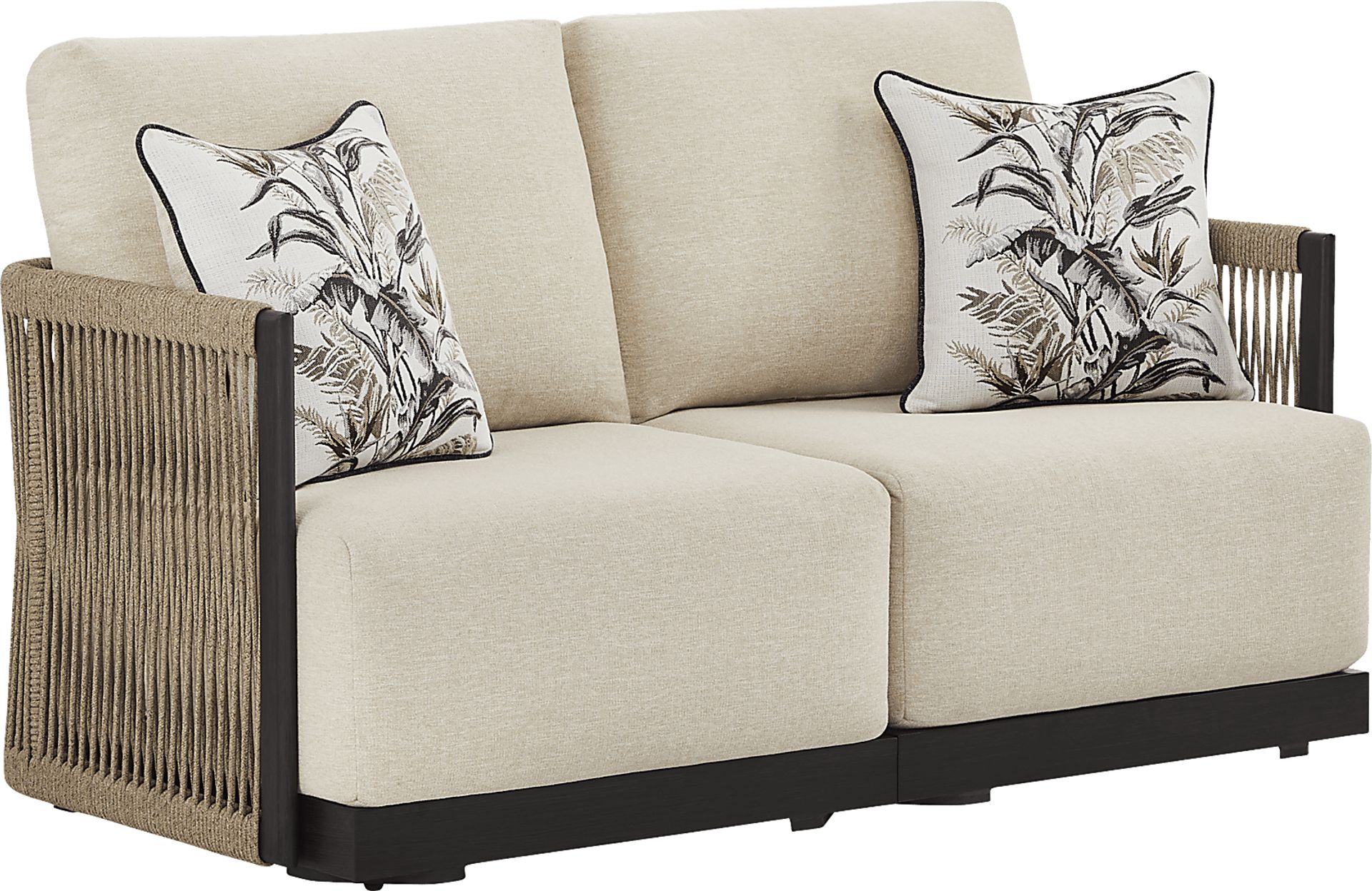 Lanai Black Outdoor Loveseat with Cream Cushions - Image 2