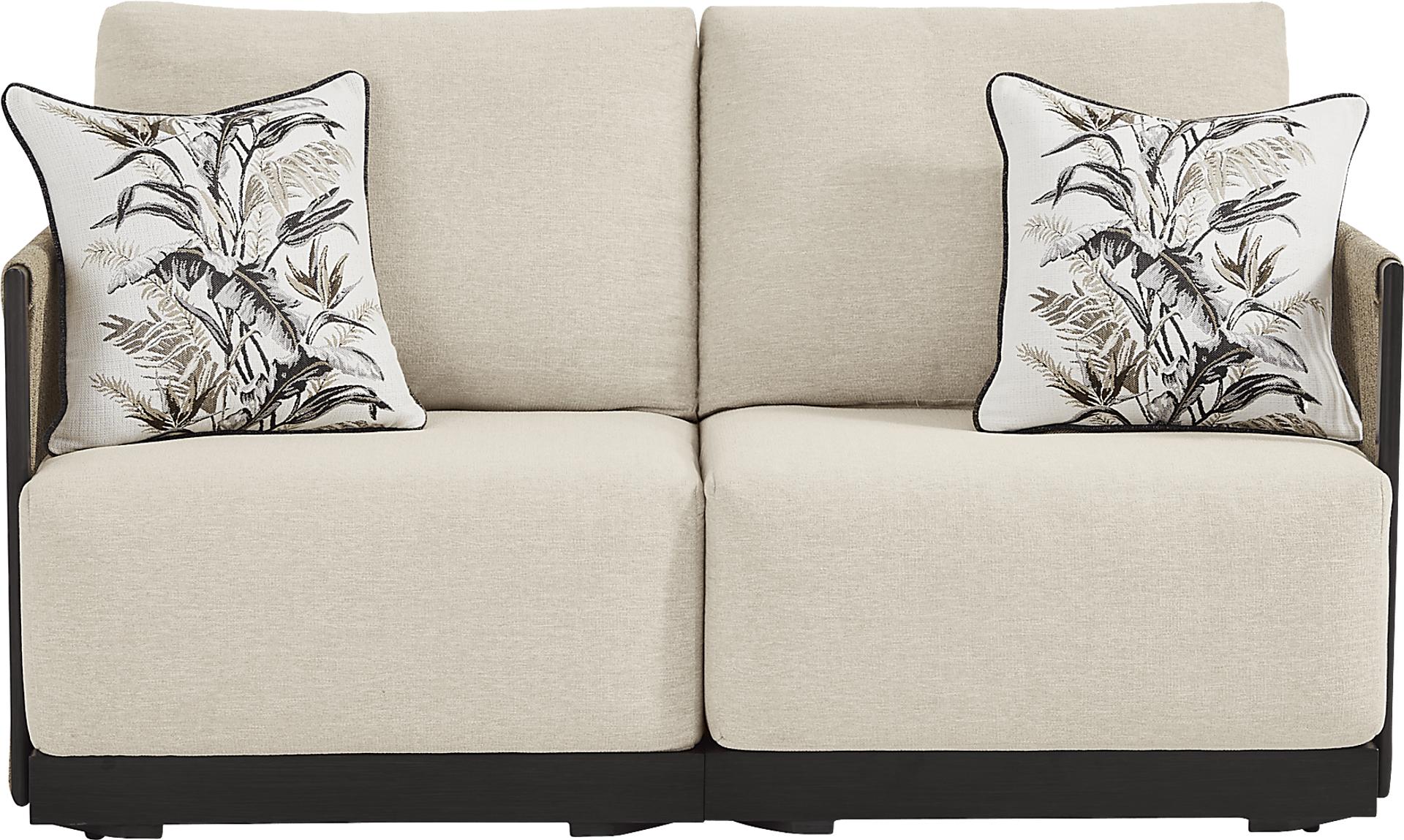 Lanai Black Outdoor Loveseat with Cream Cushions