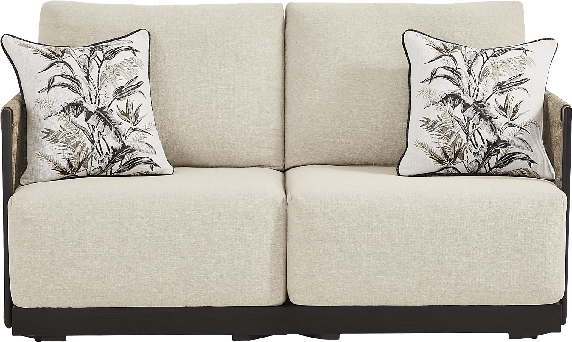 Lanai Black Outdoor Loveseat with Cream Cushions - Image 1