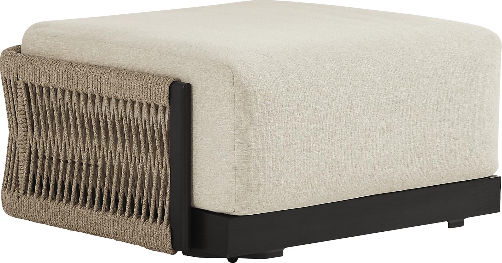 Lanai Black Outdoor Ottoman with Cream Cushion