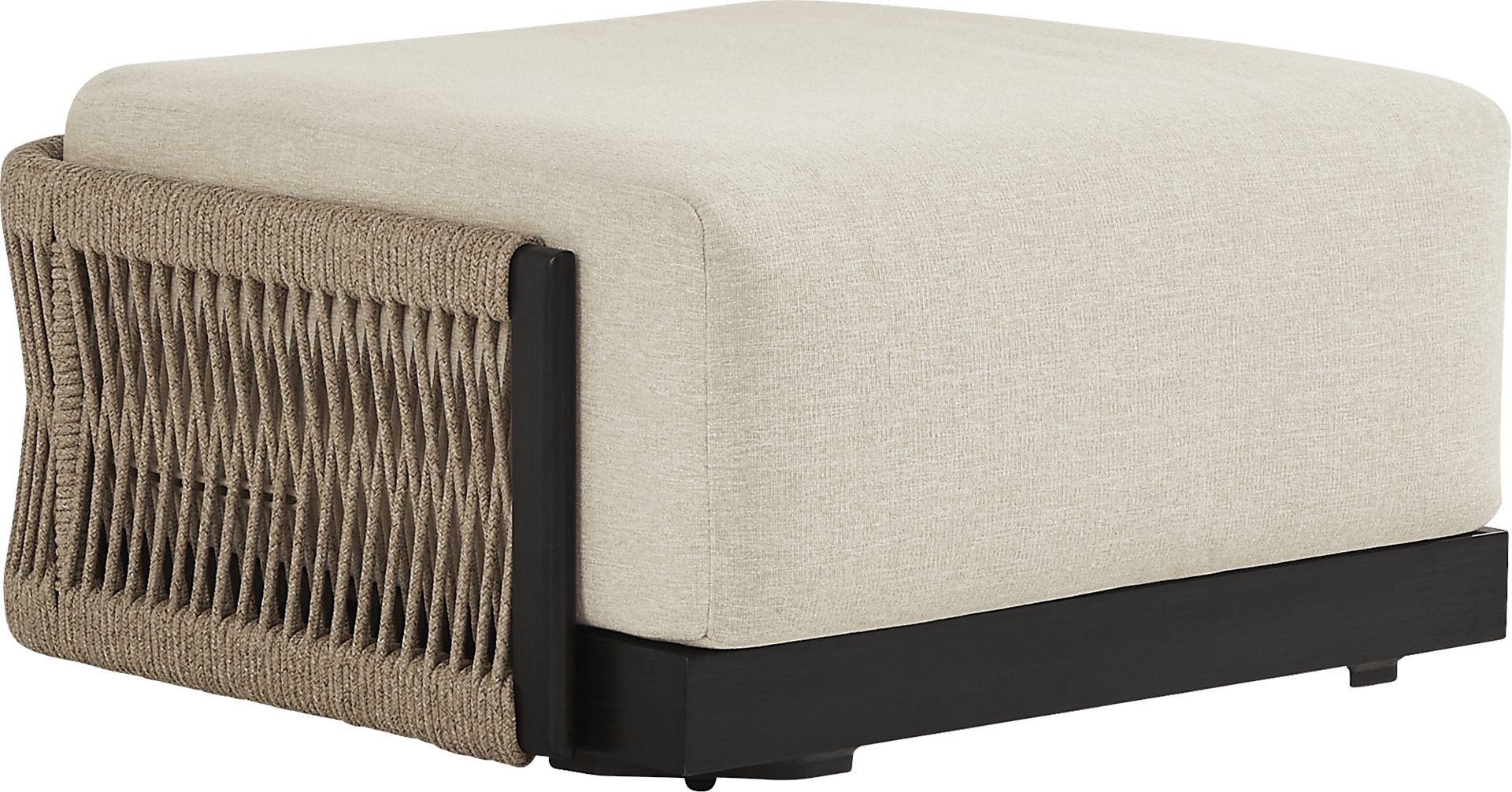 Lanai Black Outdoor Ottoman with Cream Cushion - Image 1