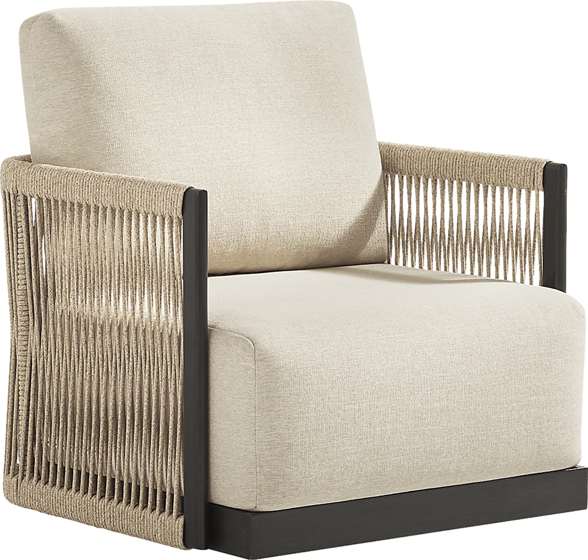 Lanai Black Outdoor Swivel Chair with Cream Cushions