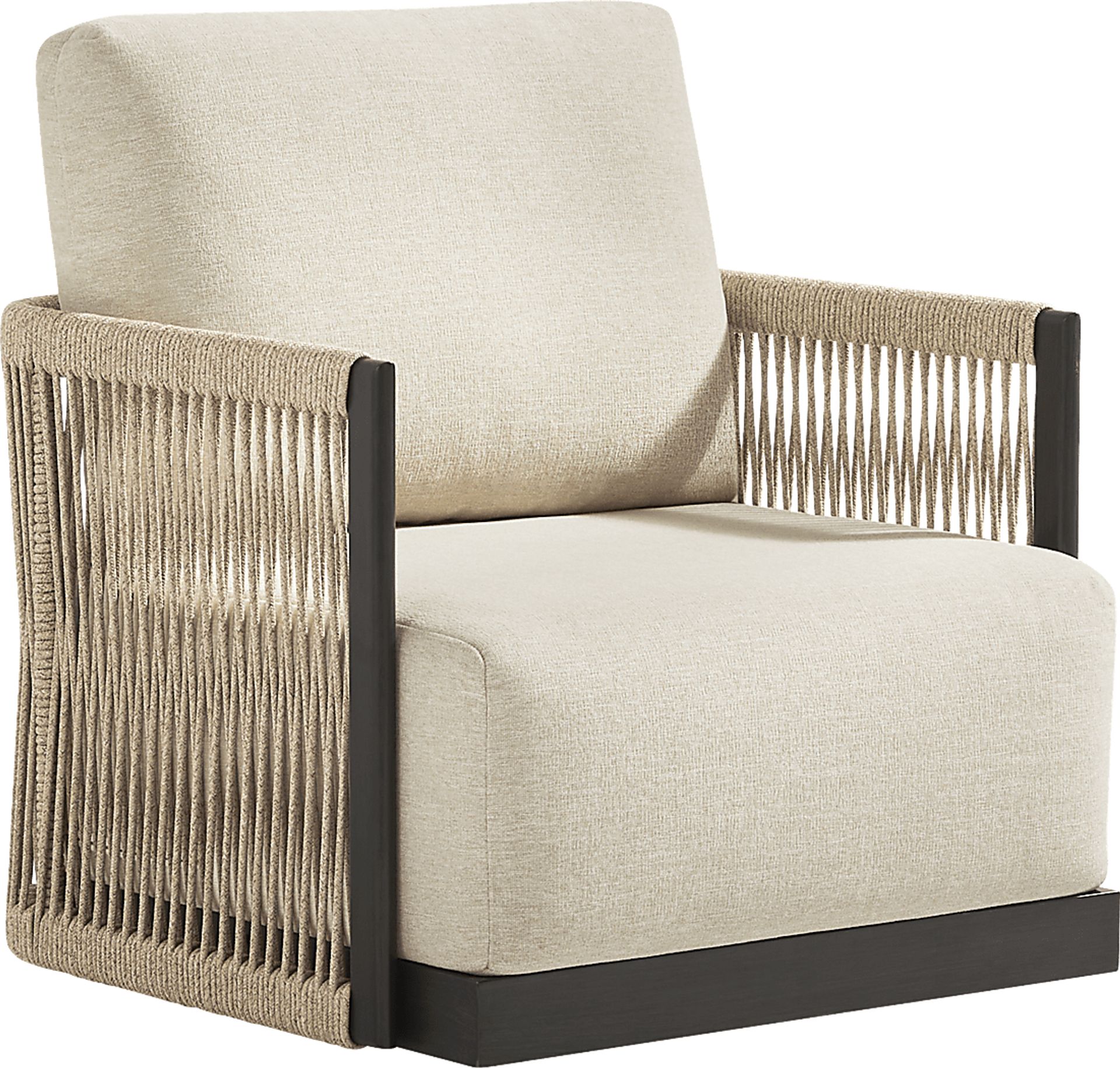 Lanai Black Outdoor Swivel Chair with Cream Cushions - Image 1