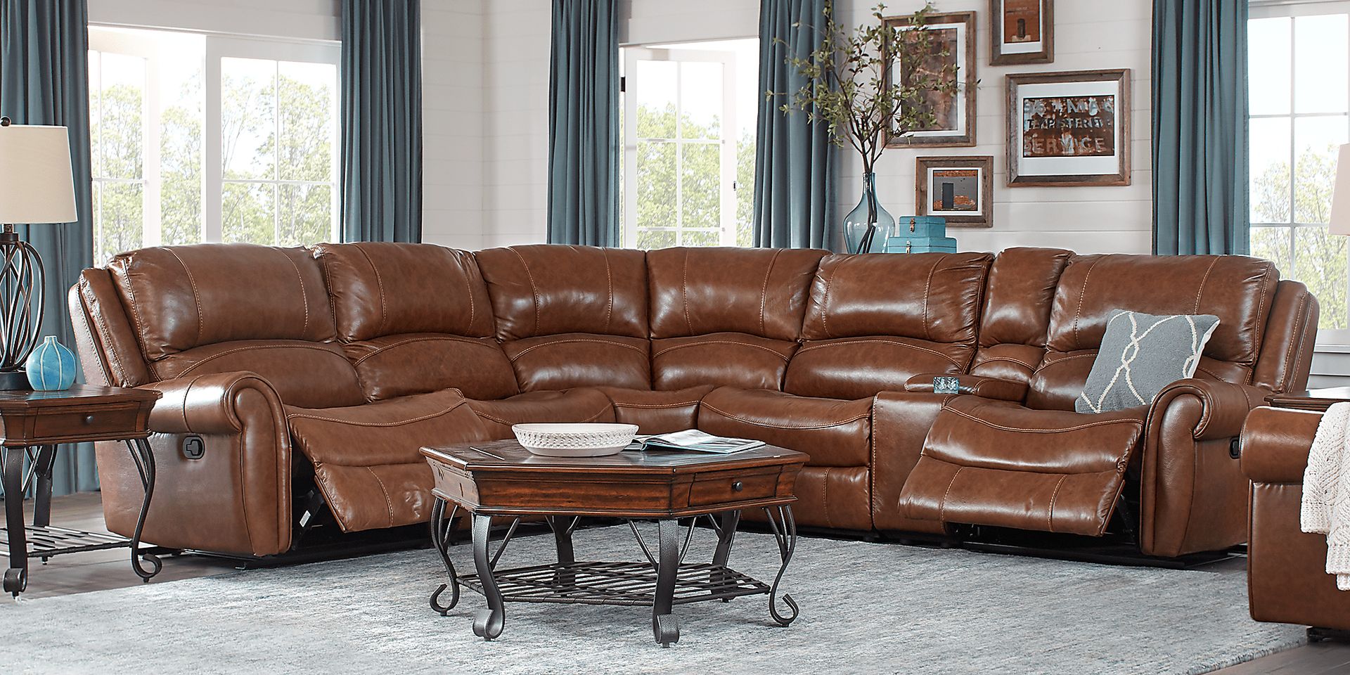 Lancaster Heights Brown 6 Pc Leather Power Plus Reclining Sectional - Image 1