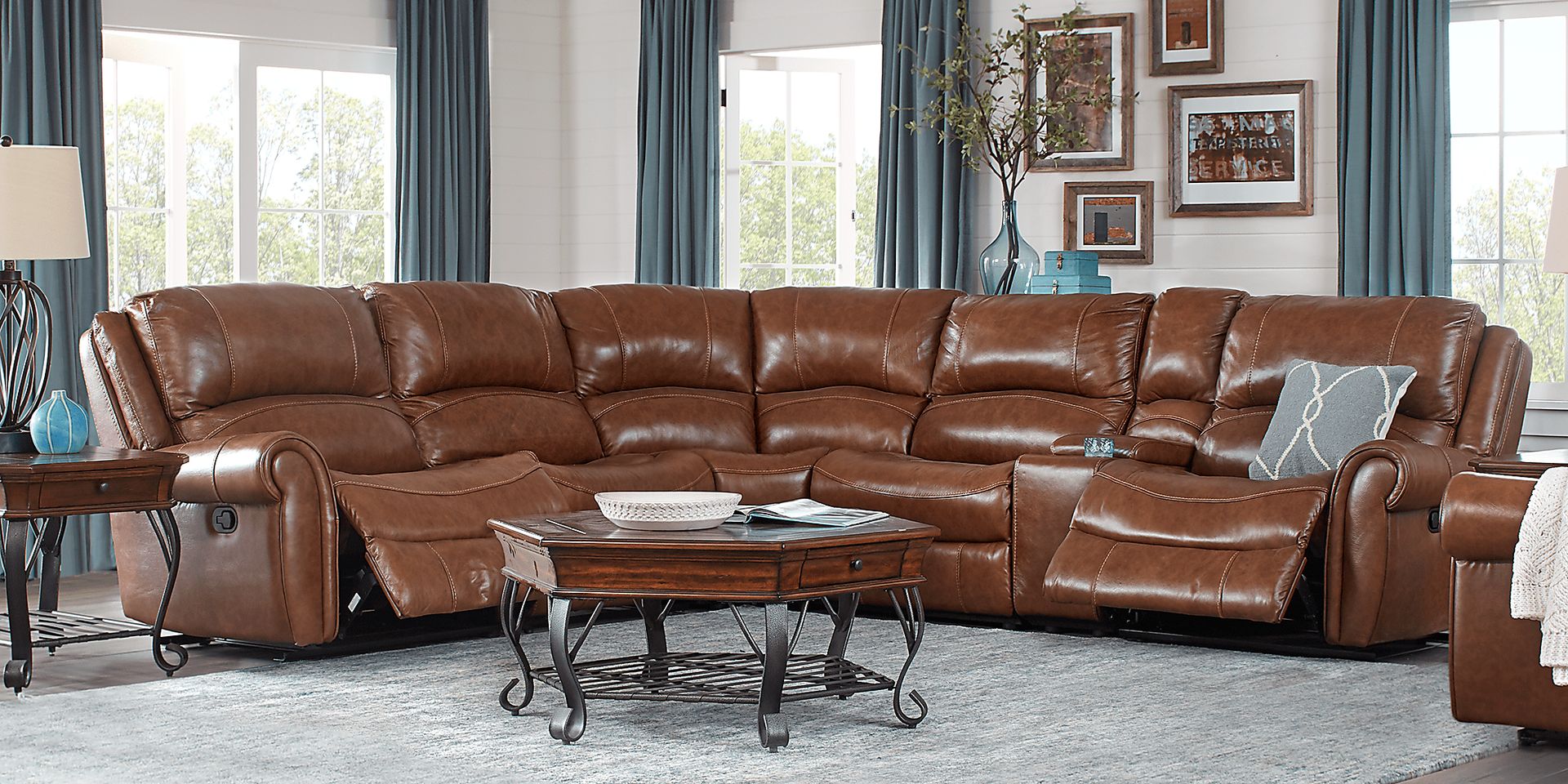 Lancaster Heights Brown 6 Pc Leather Reclining Sectional - Image 2