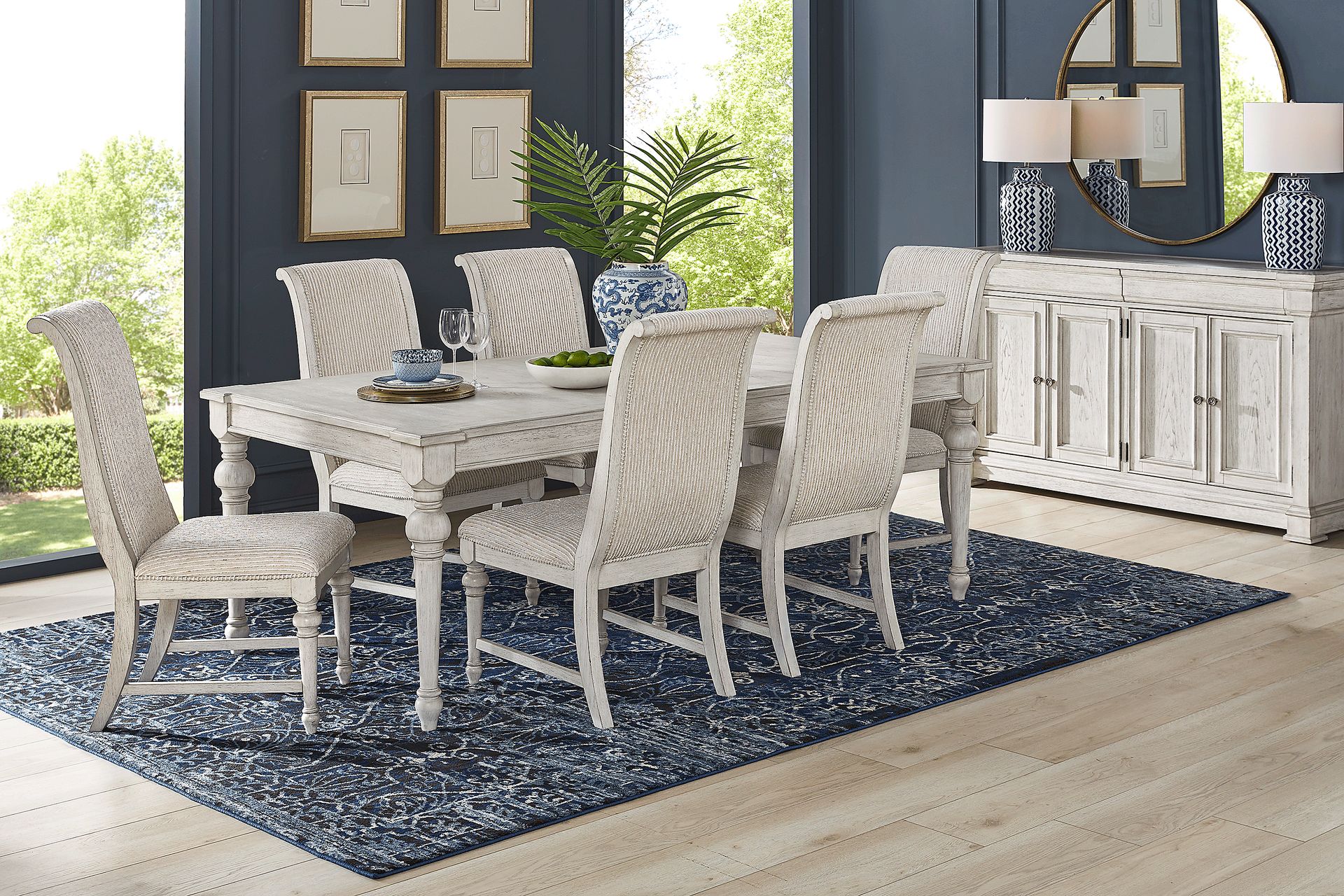 Landon Creek White 8 Pc Rectangle Dining Room with Upholstered Side Chairs - Image 1
