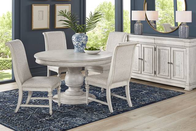 Landon Creek White 8 Pc Round Dining Room with Upholstered Side Chairs - Thumbnail - Image 1