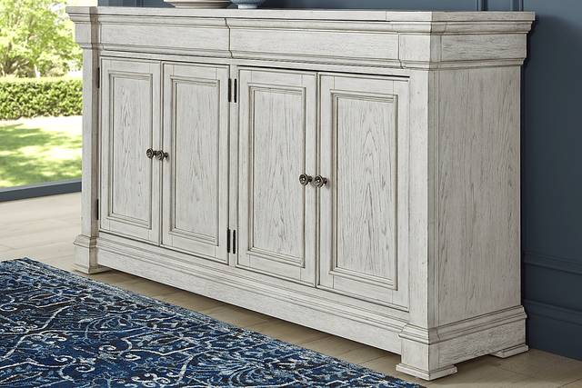Landon Creek White 8 Pc Round Dining Room with Upholstered Side Chairs - Thumbnail - Image 6