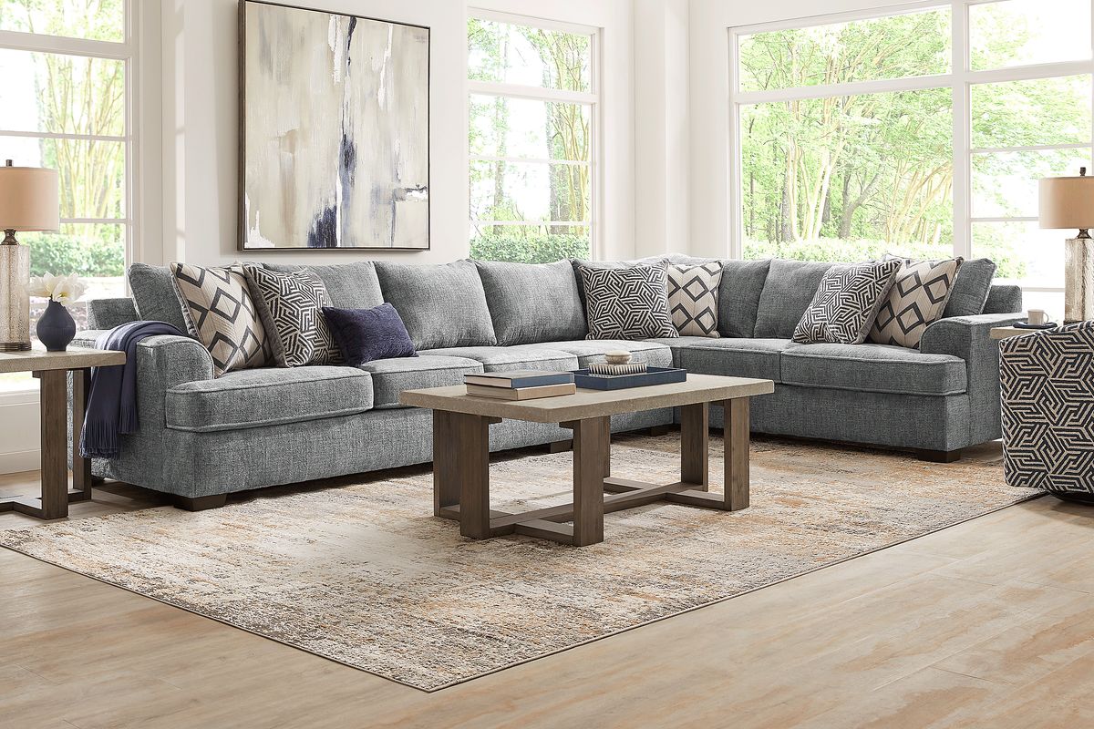 Landon Hills 7 Pc Gray Polyester Fabric Living Room Set With Sectional ...