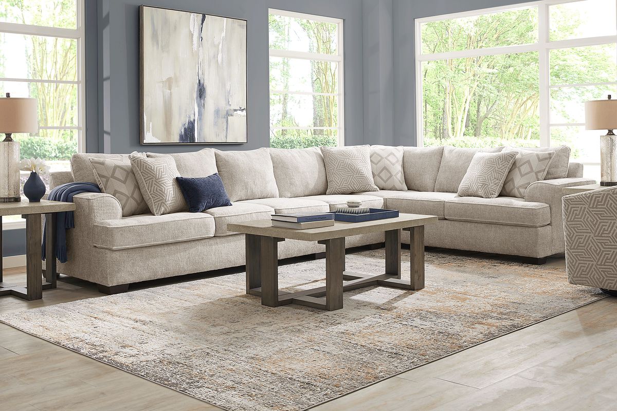 Landon Hills 7 Pc Cream Beige Polyester Fabric Living Room Set With ...