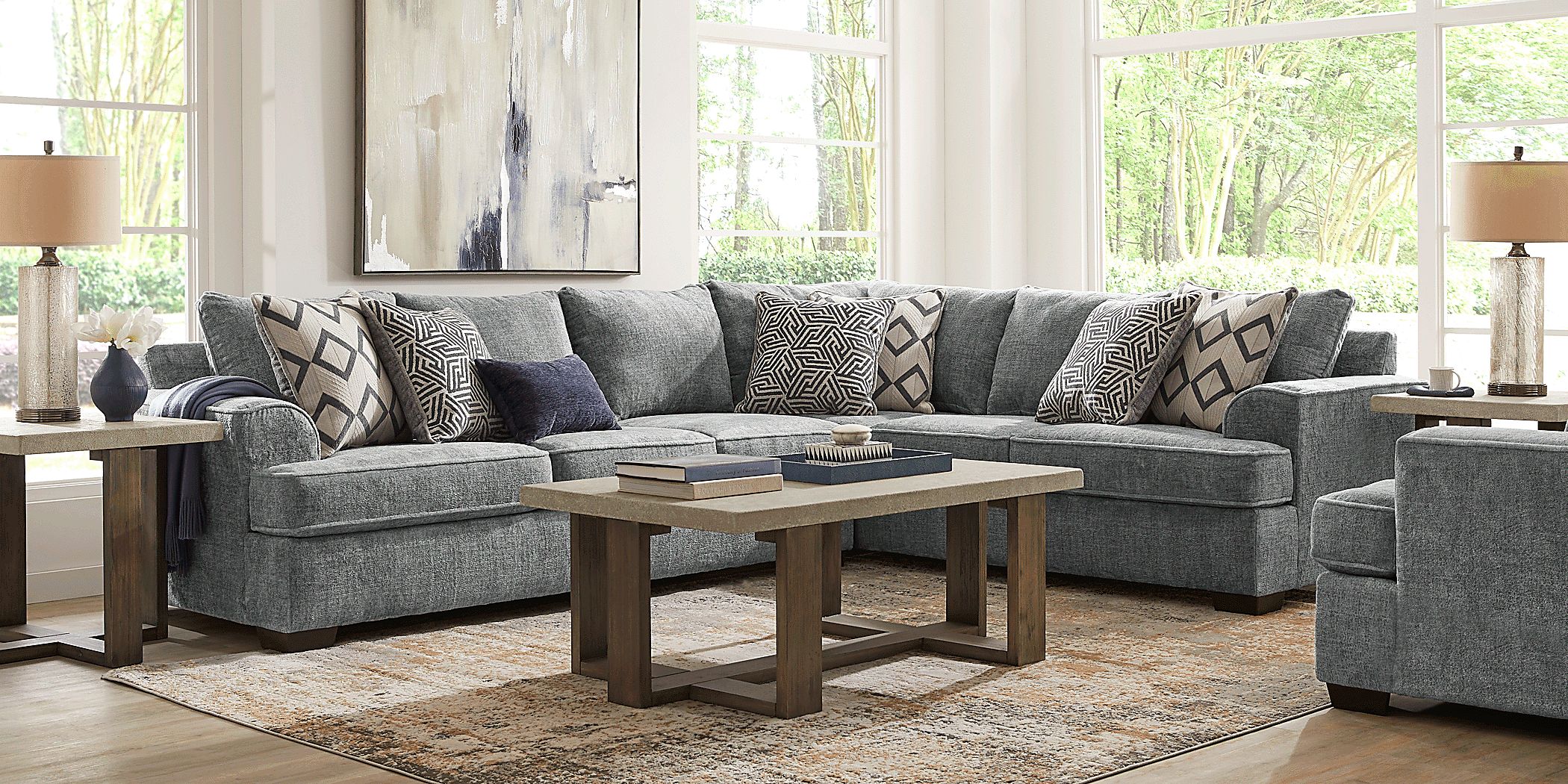 Landon Hills Gray Polyester Fabric 2 Pc Sectional Rooms to Go