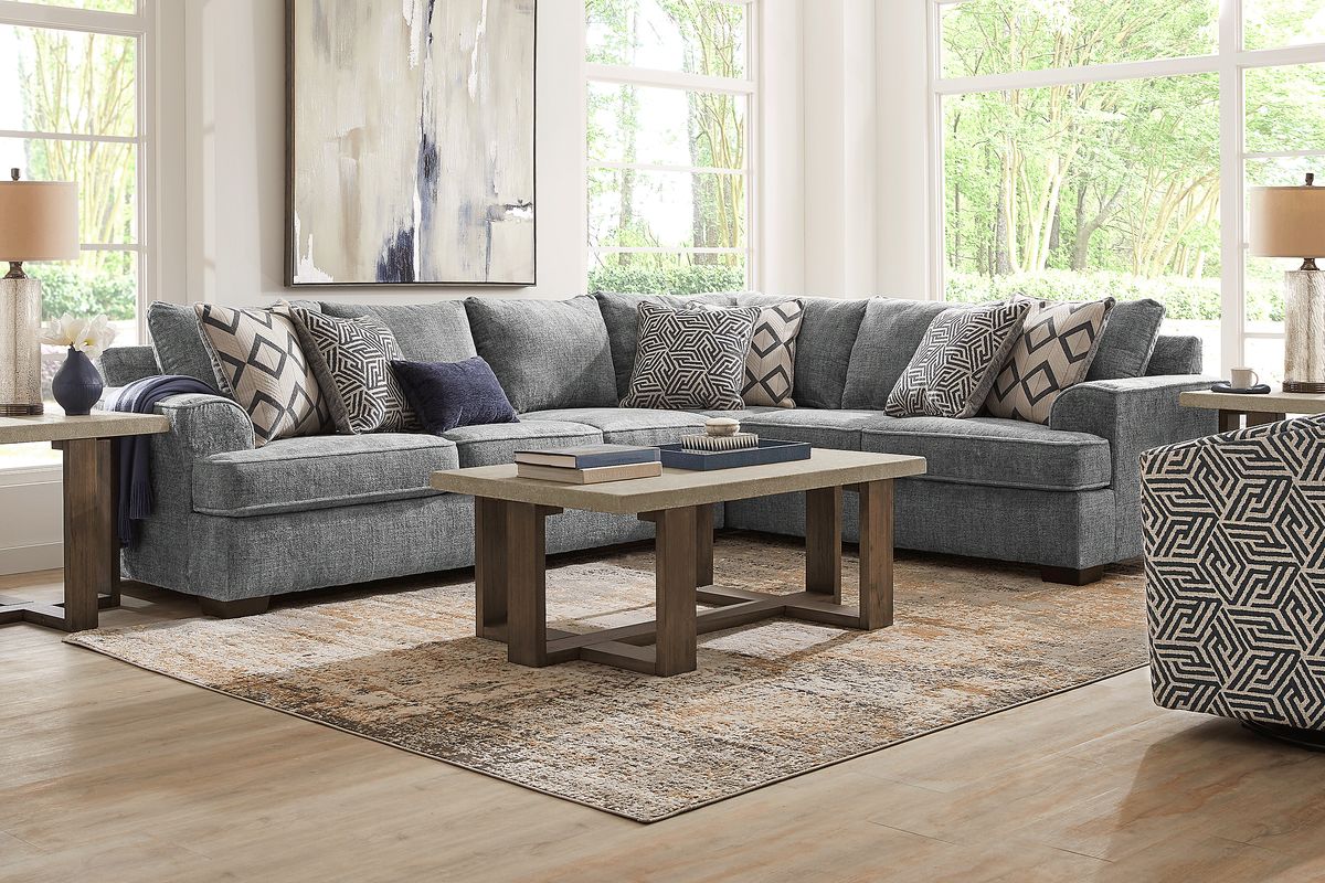 Landon Hills 5 Pc Gray Polyester Fabric Living Room Set With 2 Pc ...