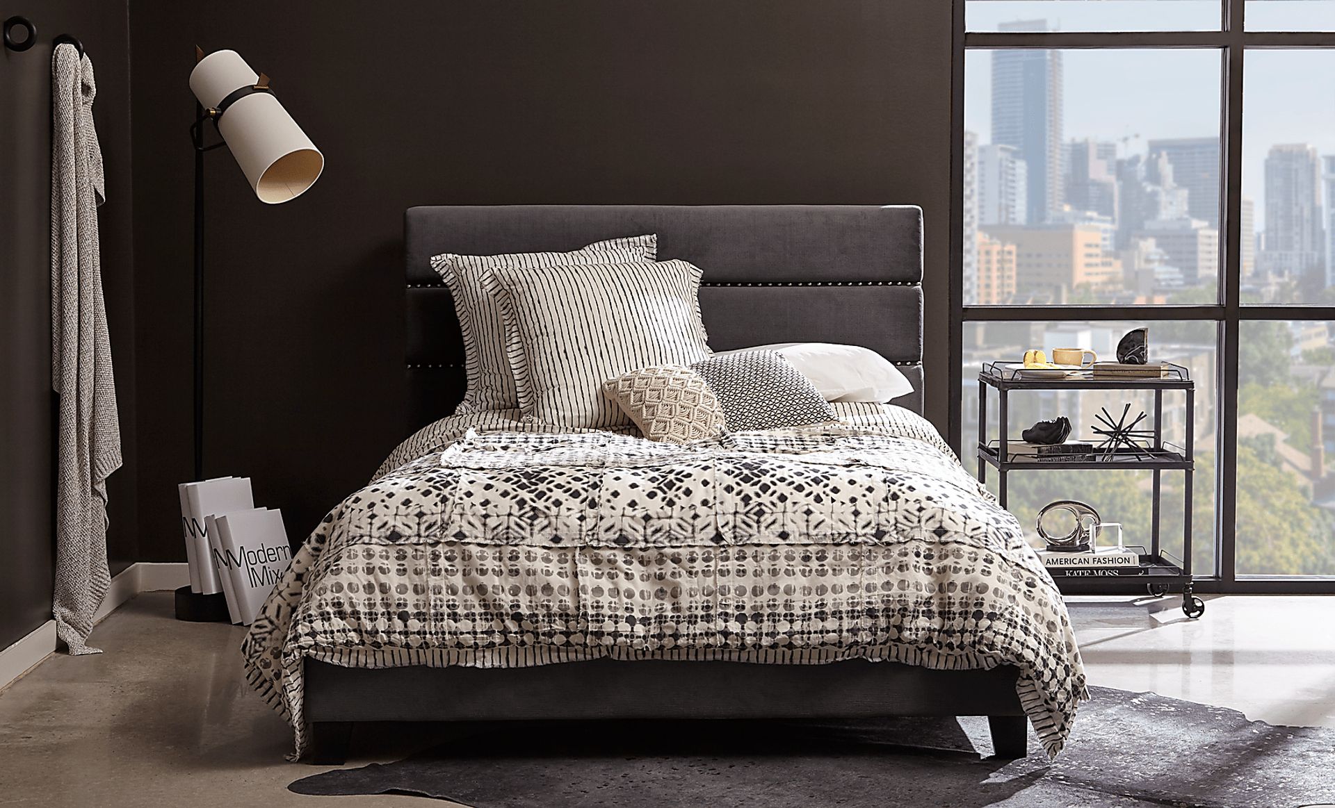 Landon Square Gray Queen Upholstered Bed - Image 6