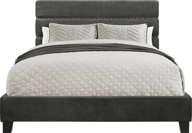 Landon Square Gray Queen Upholstered Bed - Thumbnail - Image 1