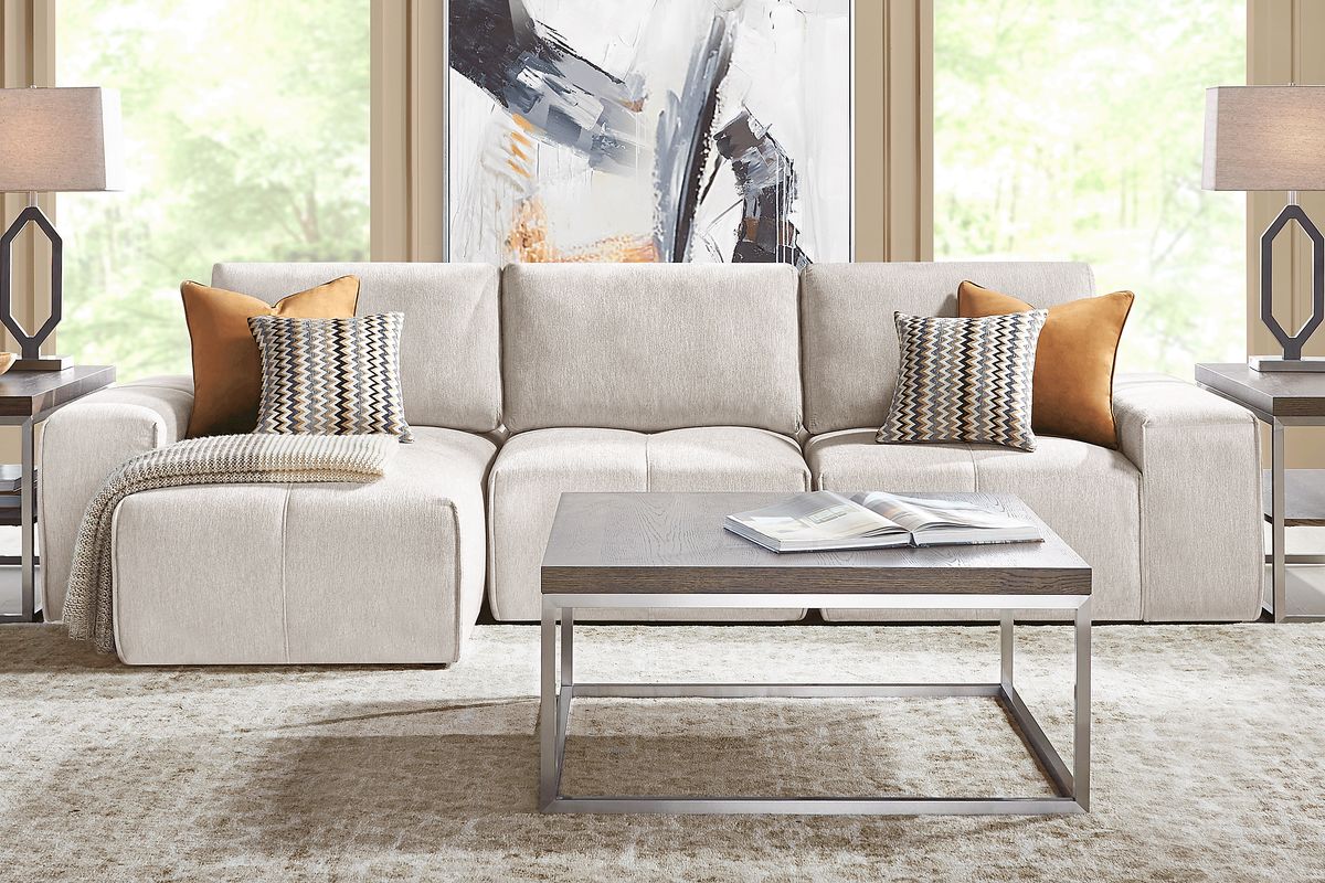 Laney 6 Pc Beige Polyester Fabric Living Room Set With 3 Pc Left Chaise ...