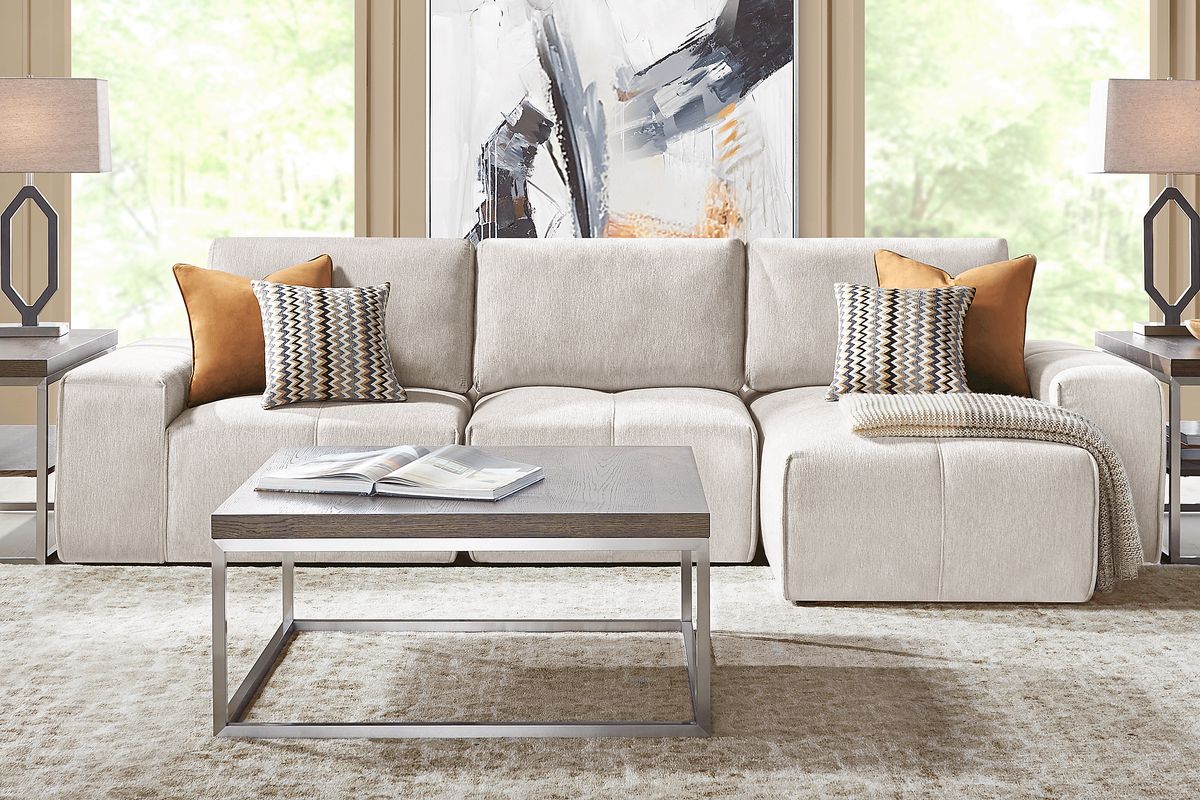 Laney 6 Pc Beige Polyester Fabric Living Room Set With 3 Pc Right ...