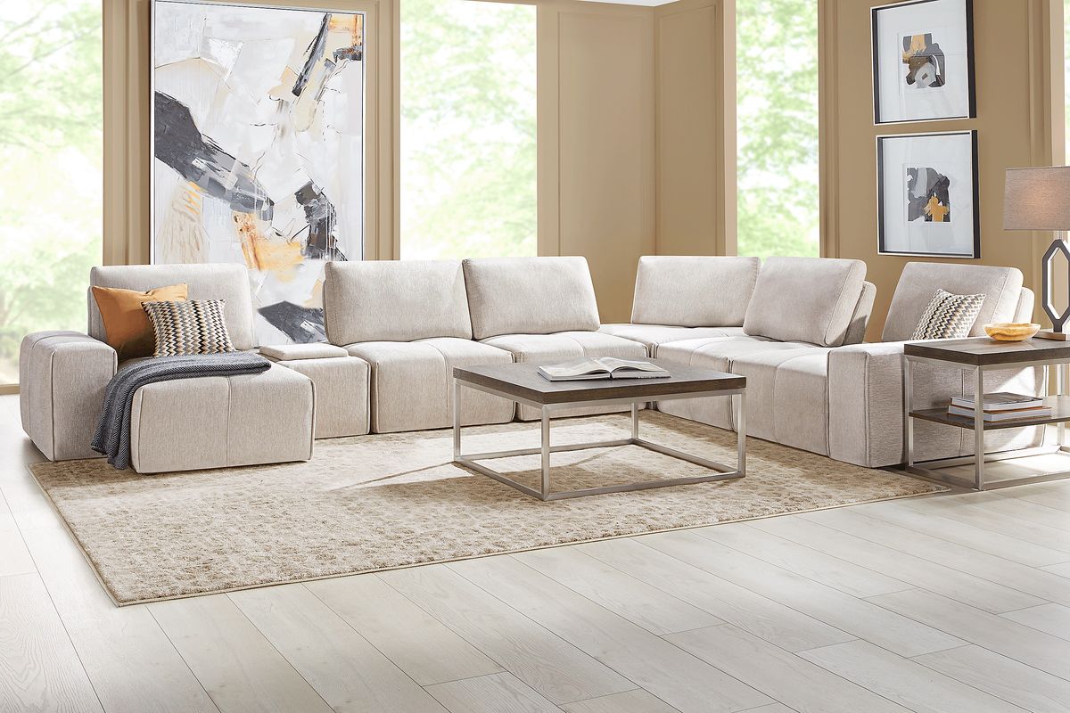 Laney Beige Polyester Fabric 7 Pc With Chaise Left Sectional | Rooms to Go