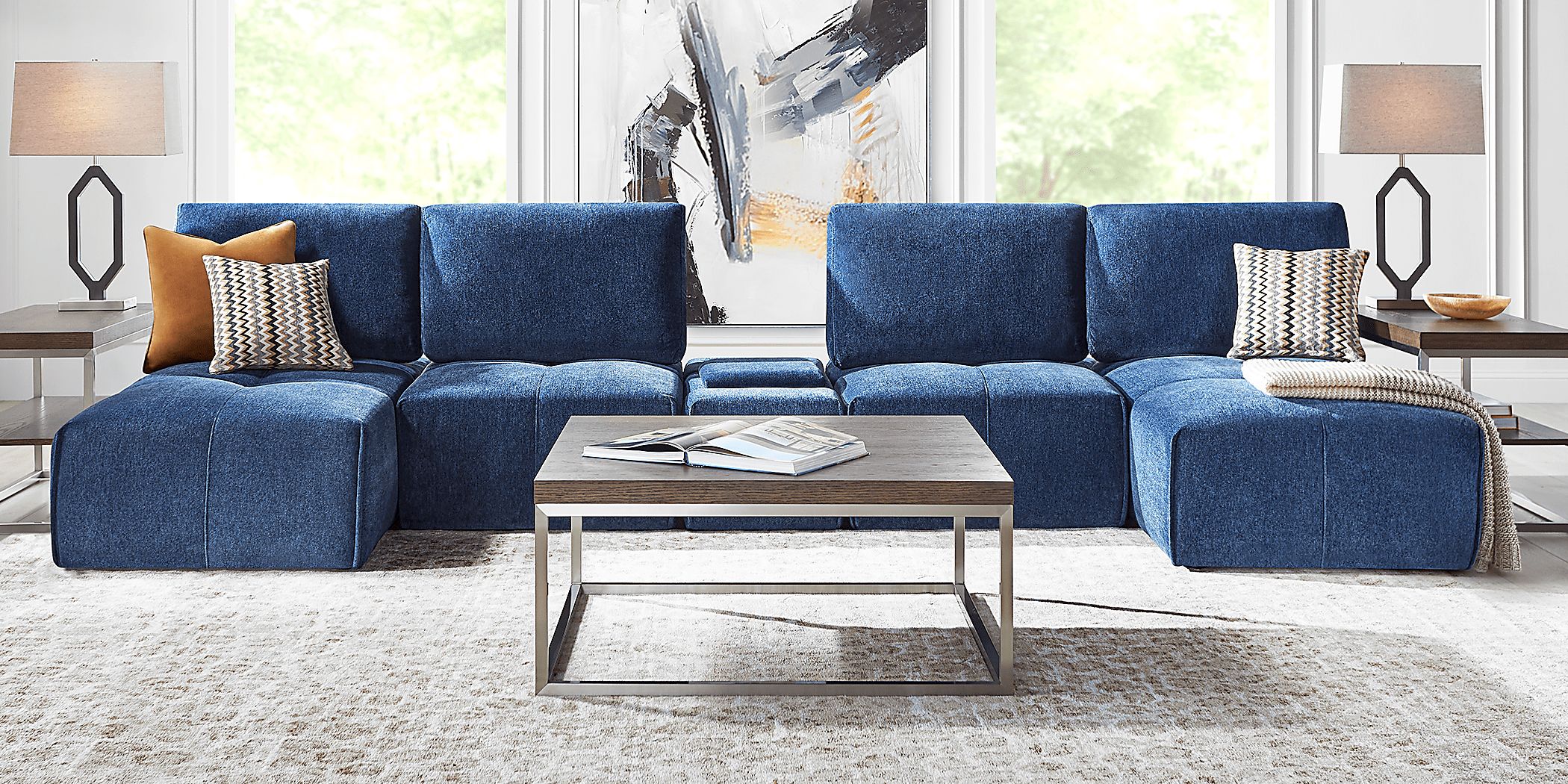 Laney Blue Polyester Fabric 5 Pc Sectional | Rooms to Go