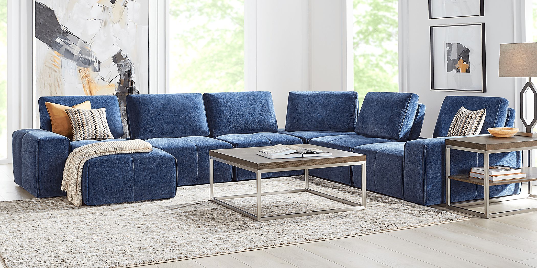 Laney Blue Polyester Fabric 6 Pc With Chaise Left Sectional Rooms to Go
