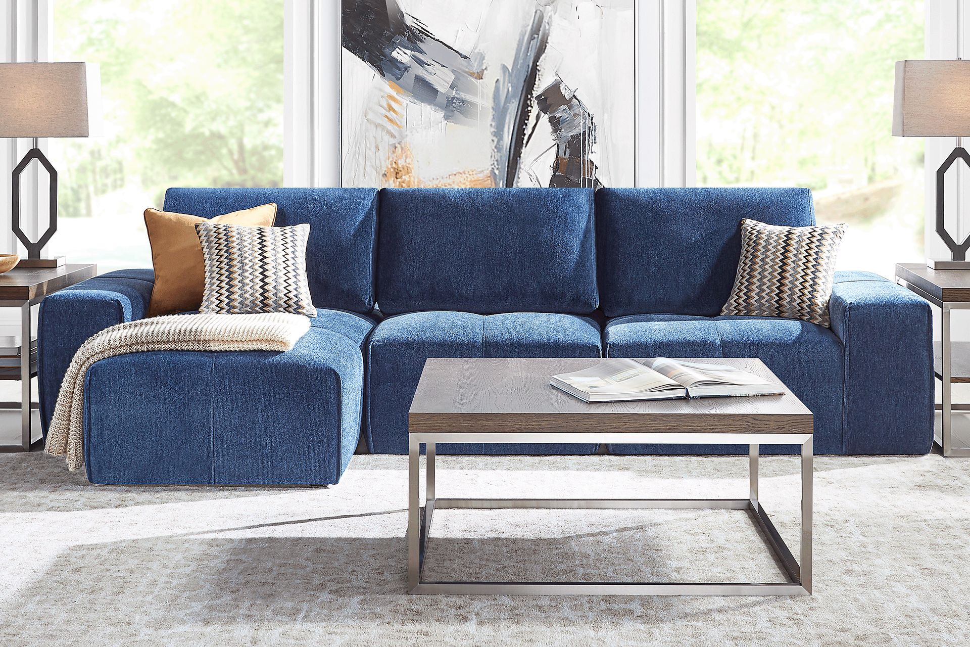 Laney Blue 6 Pc Sectional Living Room - Image 1