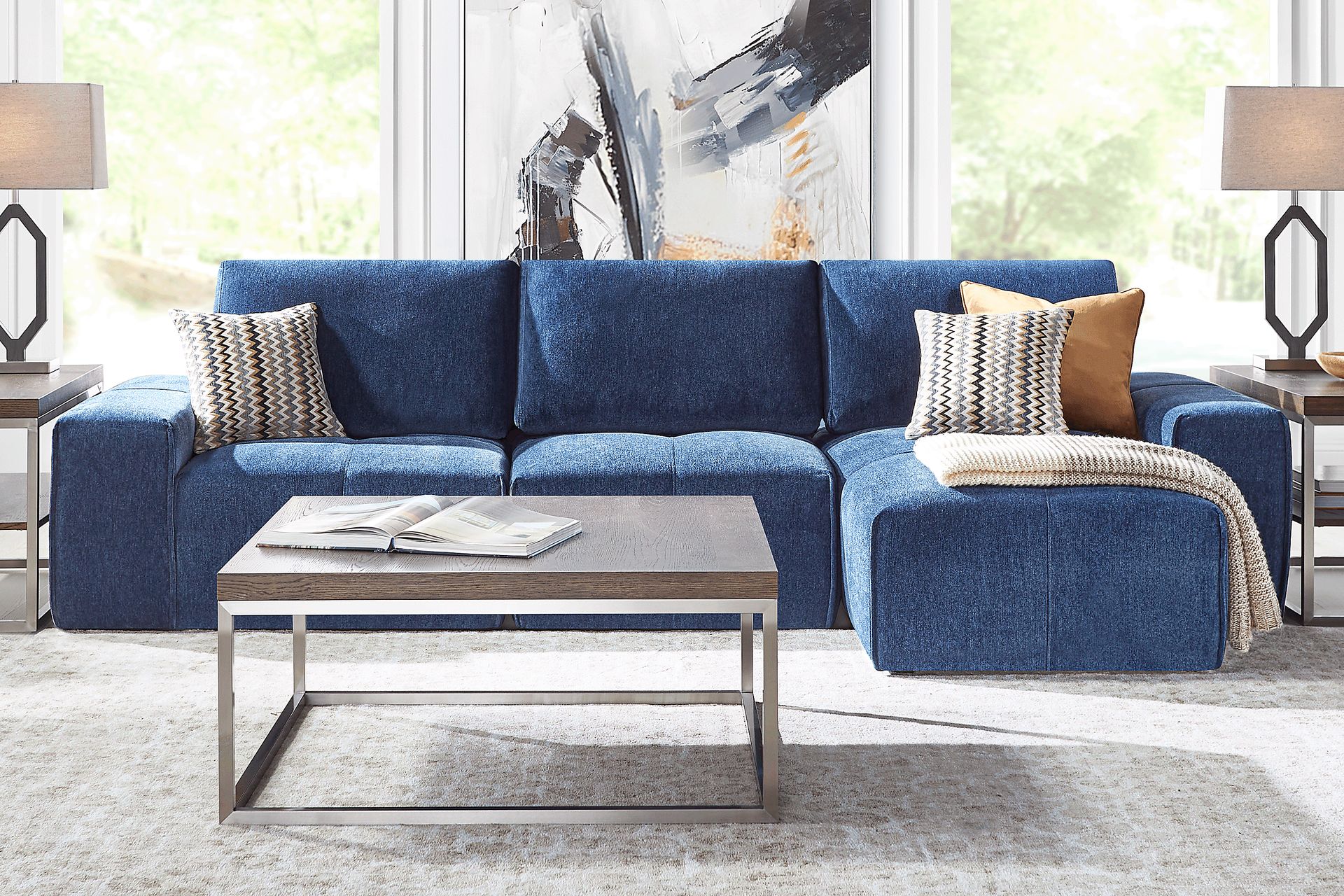Laney Blue 6 Pc Sectional Living Room - Image 1