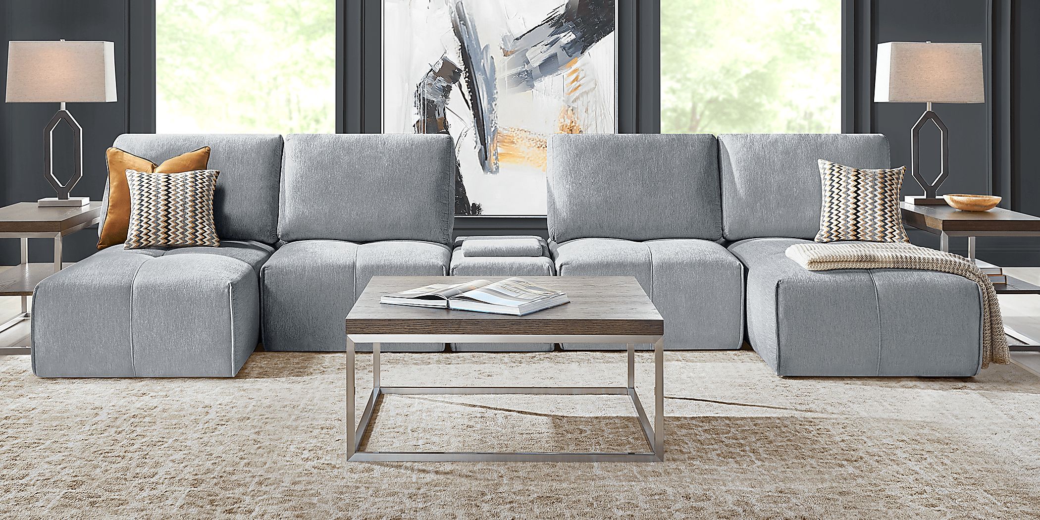 Laney Gray Chenille Fabric 5 Pc Sectional Rooms to Go