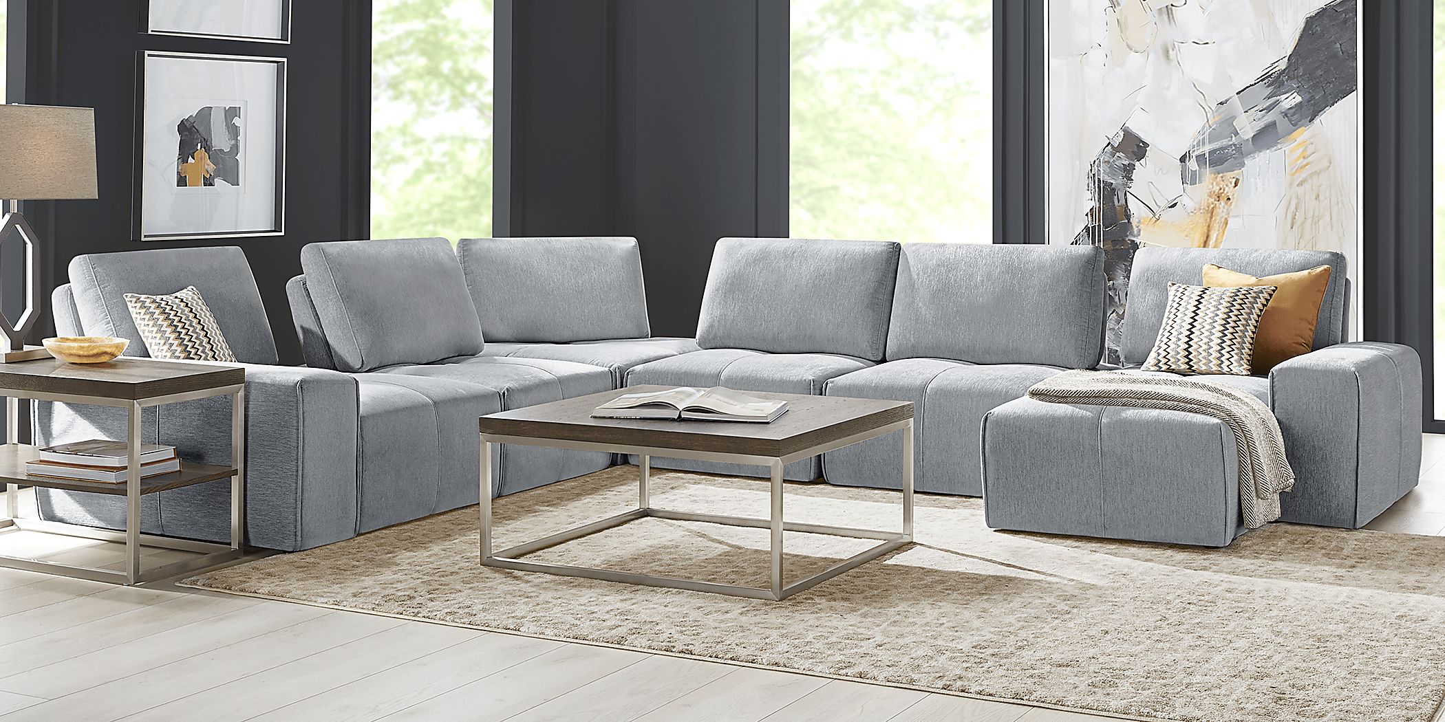 Laney Gray Polyester Fabric 6 Pc With Chaise Right Sectional | Rooms to Go