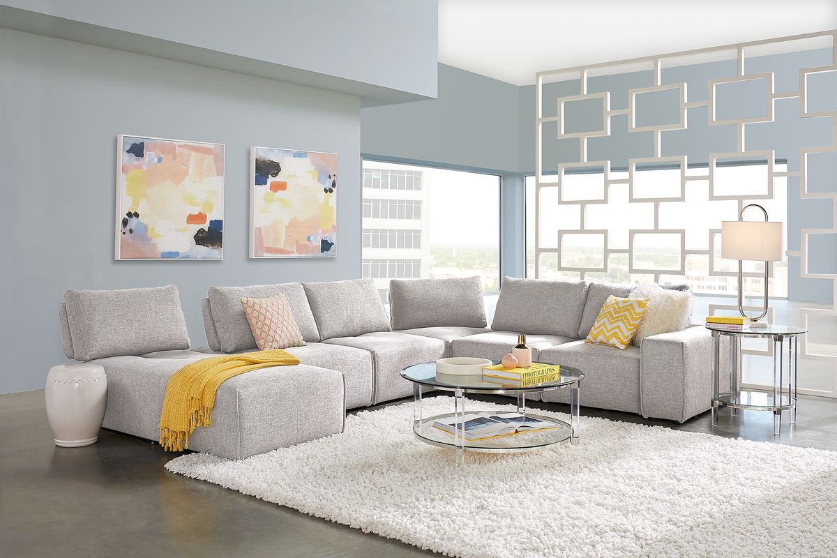 Laney Park 9 Pc Light Gray Textured Living Room Set With 6 Pc