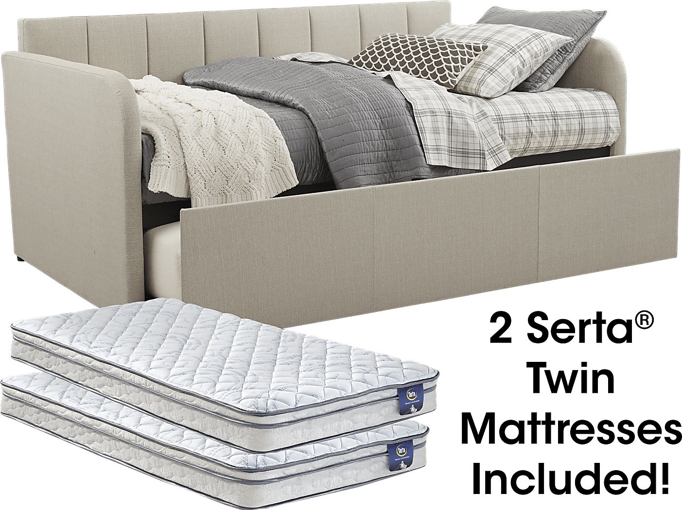 Lanie Beige Colors,Light Wood,White Daybed & Mattress Set | Rooms