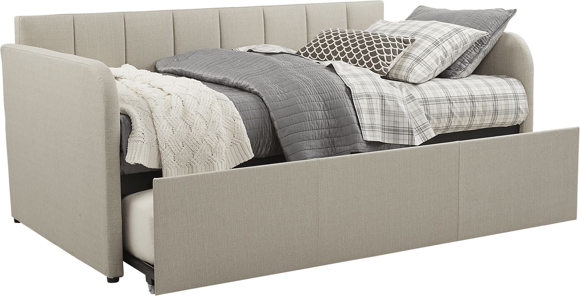 Lanie Beige Vertical Channel Daybed with Trundle - Image 1