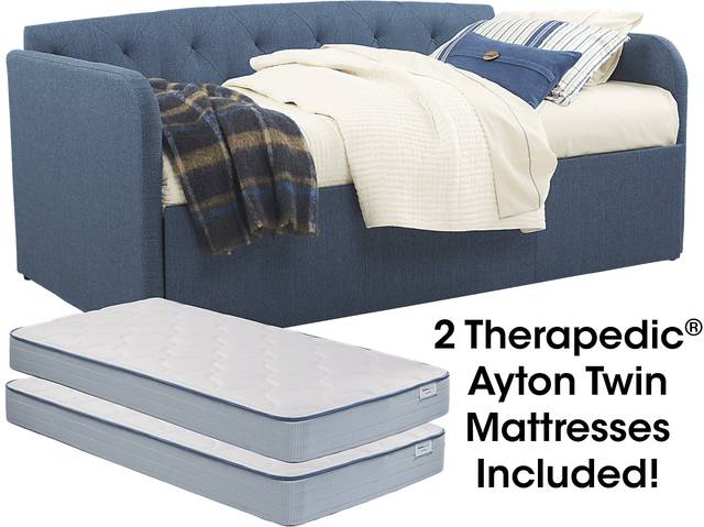 Lanie Blue Tufted Daybed with Trundle and Two Mattresses - Thumbnail - Image 1