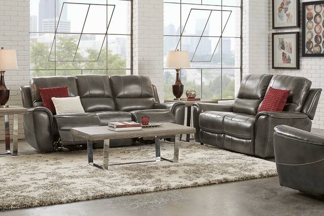 Lanzo Gray Leather Reclining Sofa - Thumbnail - Image 2