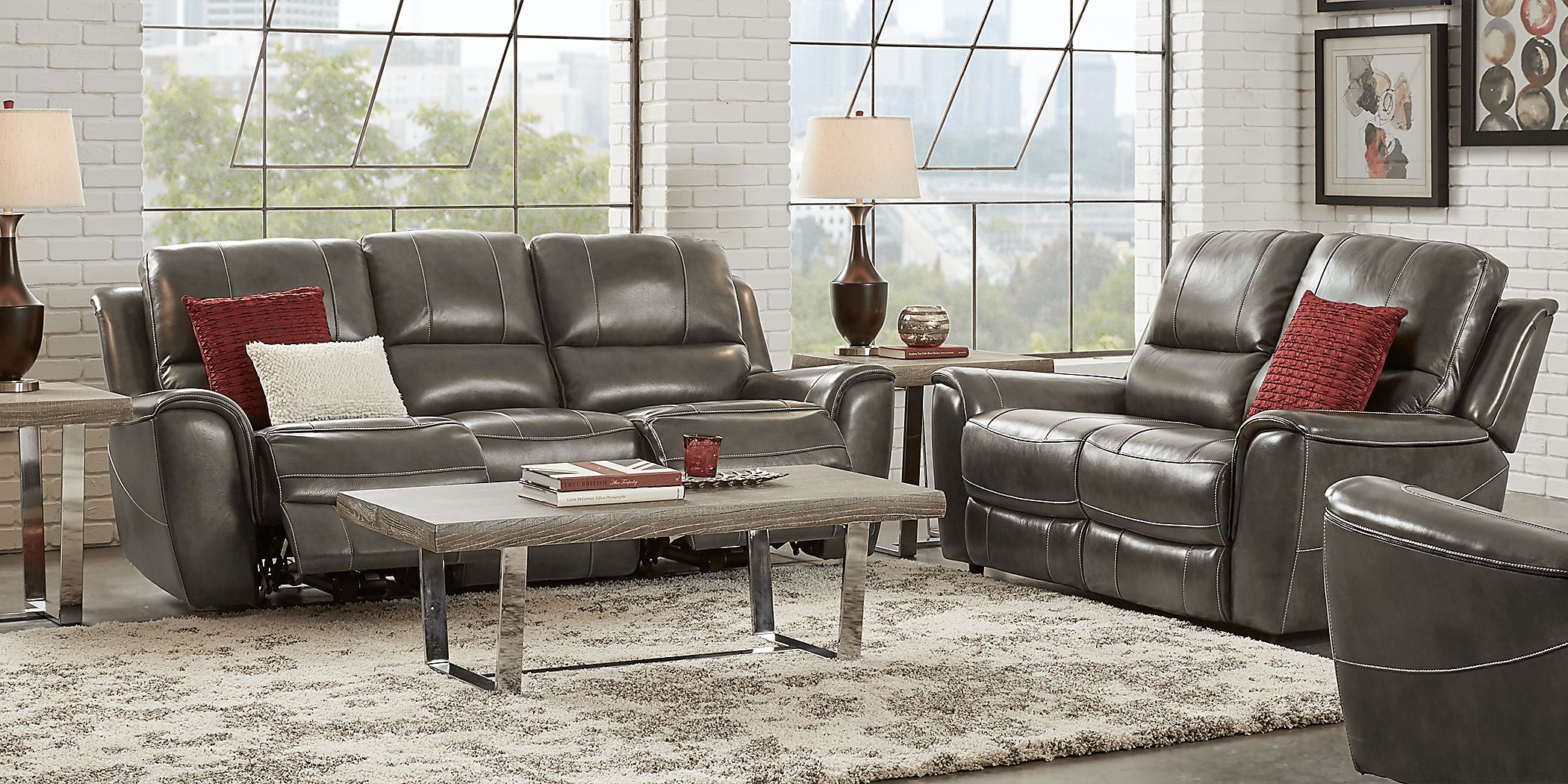 Lanzo Gray Leather 2 Pc Living Room with Reclining Sofa
